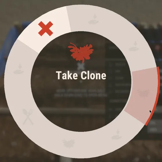 Rust: Kreismenü einer Pflanze mit der Option „Take Clone“